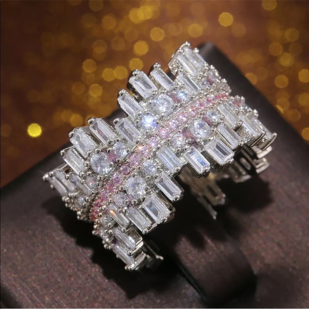 New Women’s 925 Silver White Pink Sapphire Ring - Picture 9 of 11